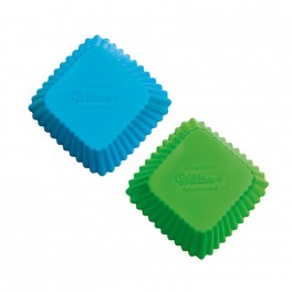 CONFEZIONE 12 PIROTTINI WILTON IN SILICONE QUADRATO AZZURRO/VERDE GRANDI