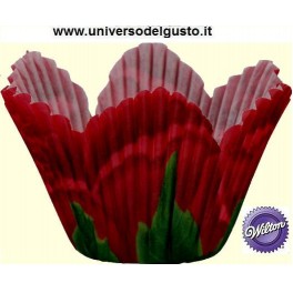 KIT 48 PIROTTINI MINI MUFFIN PETALI DI ROSE ROSSE Wilton