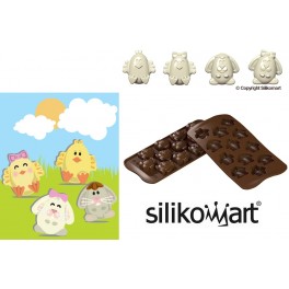 STAMPO CIOCCOLATINI IN SILICONE EASTER FRIENDS 12 PULCINI E CONIGLI PASQUA di SILIKOMART