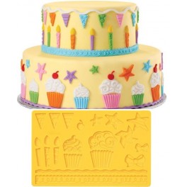 STAMPO SILICONE WILTON KIDS PARTY (CUPCAKE, STELLE, CANDELINE, BANDIERE, GIRANDOLE ETC.))